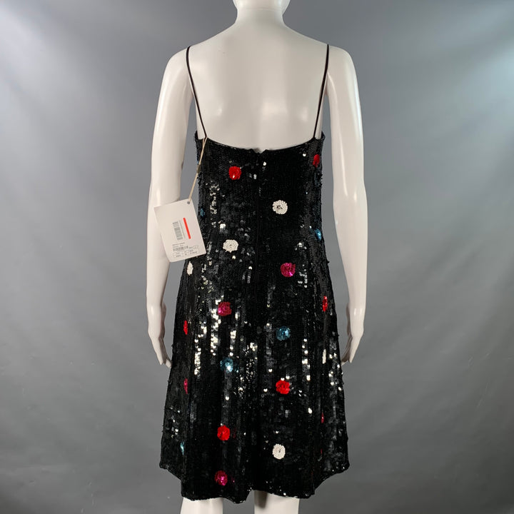 EMPORIO ARMANI Size 4 Black Multi Color Polyester Sequined Polka Dot Dress