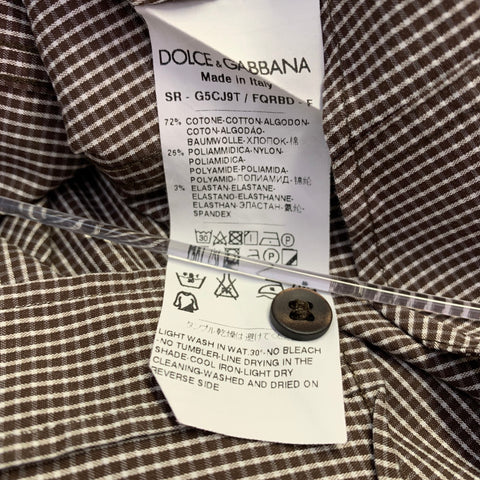 DOLCE & GABBANA Size L Brown White Gingham Cotton Blend Spread Collar Long Sleeve Shirt
