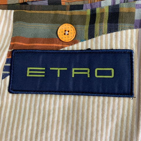 ETRO Size 48 Cream Beige Seersucker Cotton Sport Coat