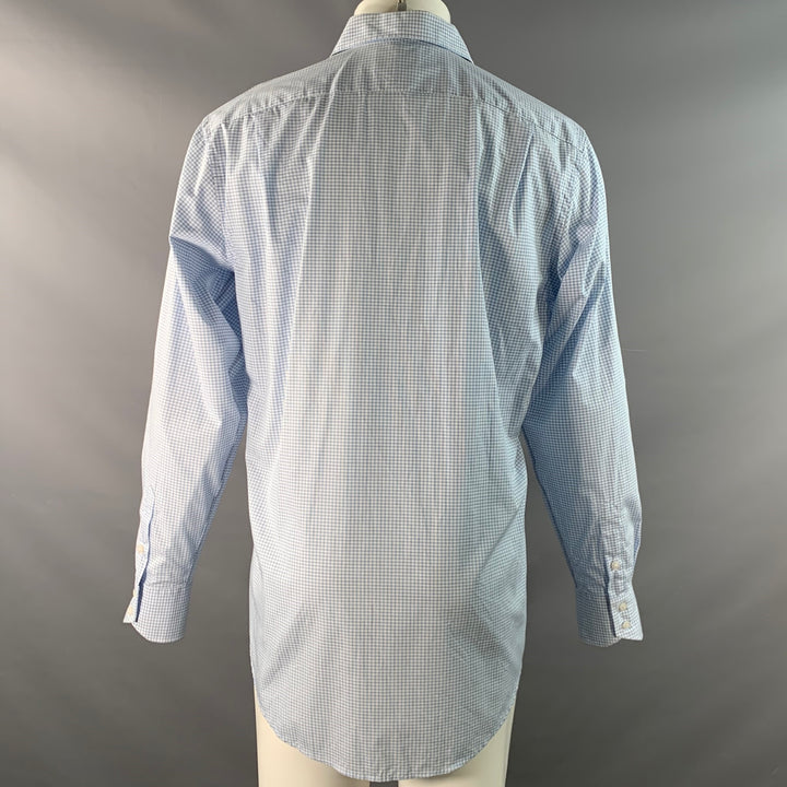 THOMAS DEAN Size M White Light Blue Checkered Long Sleeve Shirt