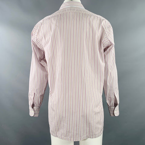 CHARVET Size M/L White Multi Color Stripe Cotton Long Sleeve Shirt