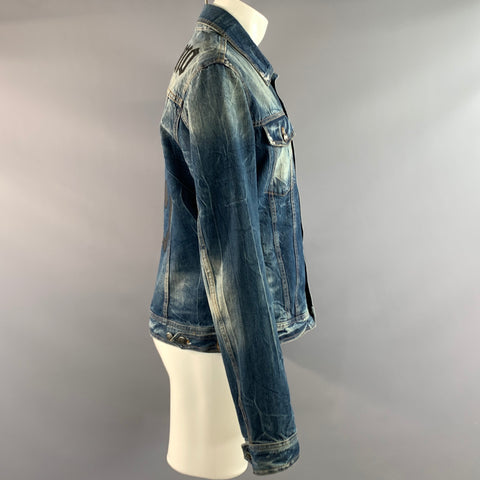 GALLIANO Size 38 Blue White Paint Splatter Cotton Denim Jacket