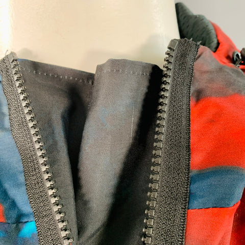 AMI by ALEXANDRE MATTIUSSI Size L Black Red Abstract Floral Hooded Pullover Jacket