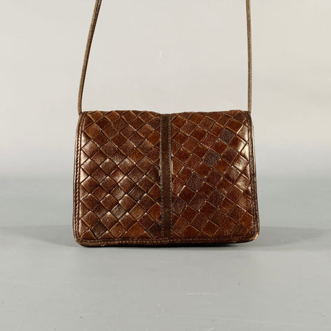 BOTTEGA VENETA Intrecciato Brown Woven Leather Crossbody Bag