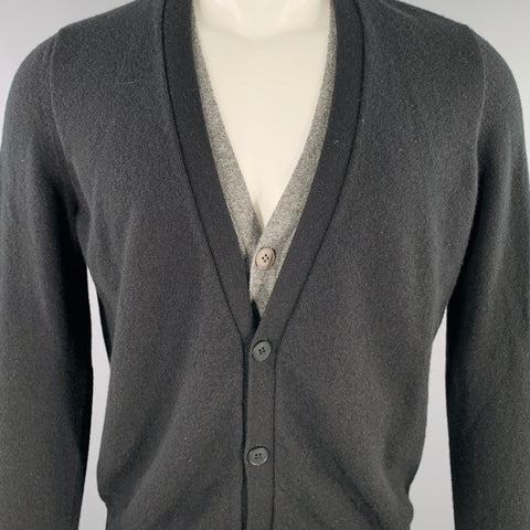 TOMAS MAIER Size M Navy Grey Wool Cashmere Double Layer Cardigan