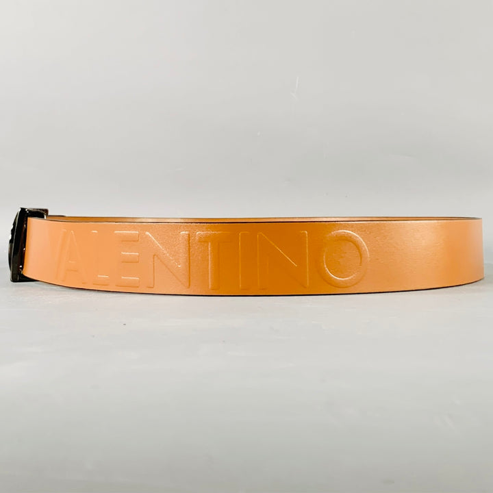 MARIO VALENTINO Size 36 Brown Gunmetal Monogram Leather Belt