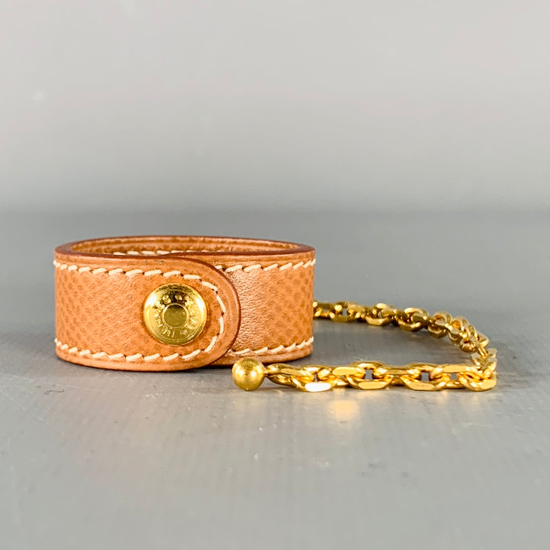 HERMES Tan Gold Chain Link Leather Glove Holder Ring