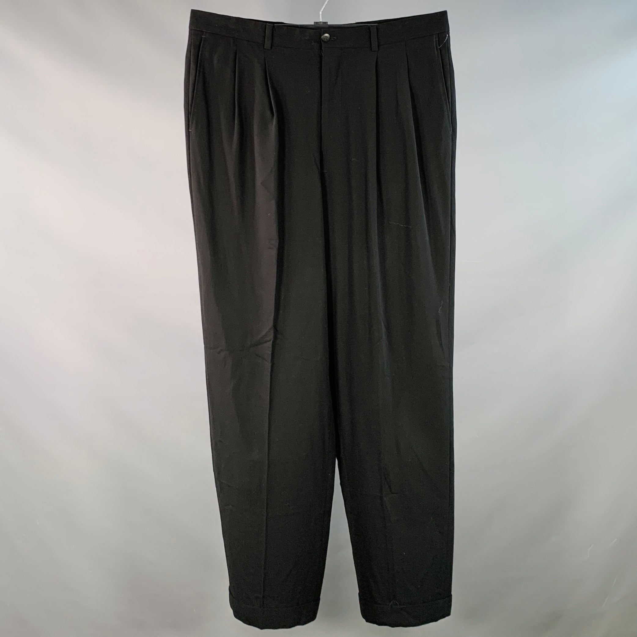 パンツ Giorgio Armani basic trousers GIORGIO ARMANI Size 34 Black Wool Pleated Cuffed Tapered