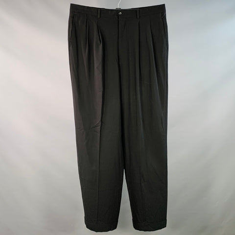 GIORGIO ARMANI Size 34 Black Wool Pleated Cuffed Tapered Dress Pants