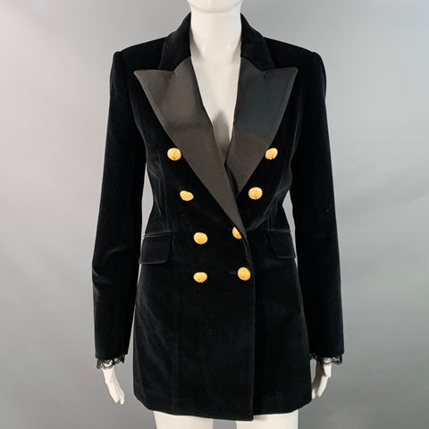 JOHANNA ORTIZ FW23 Size S Herencias del Alma Black Cotton Velvet Double Breasted Peak Lapel Coat