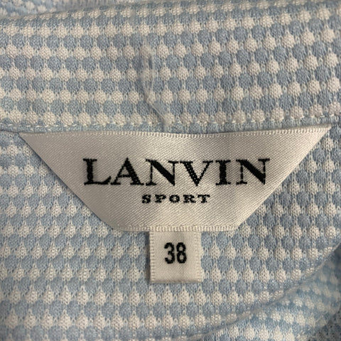 LANVIN Size 6 White Light Blue Cotton Blend Waffle Knit 1/4 Zip Casual Top