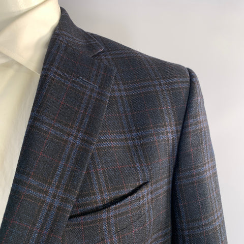 JACK VICTOR Chest Size 42 Navy Blue & Red Plaid Wool & Viscose Blend Sport Coat