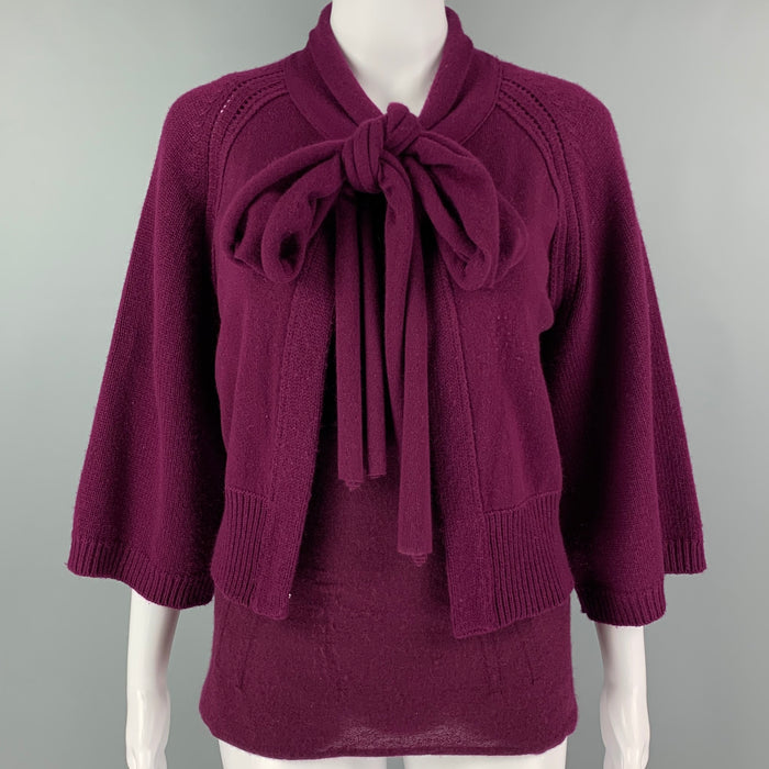 LANVIN Size M Purple Cashmere 3/4 Sleeves Cardigan Set