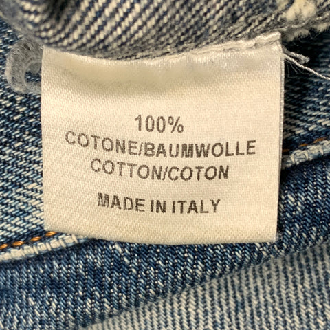 YVES SAINT LAURENT Size 32 Blue Distressed Cotton Slim Straight Button Fly Jeans