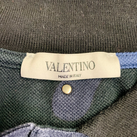 VALENTINO Size M Black Blue Camouflage Cotton Buttoned Polo