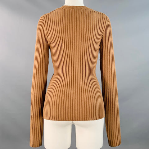 ANINE BING Size S Brown Tobacco Cotton Blend Rib Knit Pullover