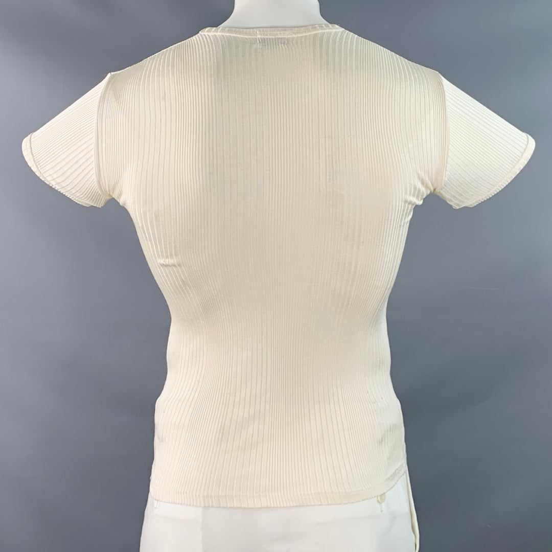 PS by PAUL SMITH Size L Cream Rib Knit Polyamide Crew Neck T-shirt