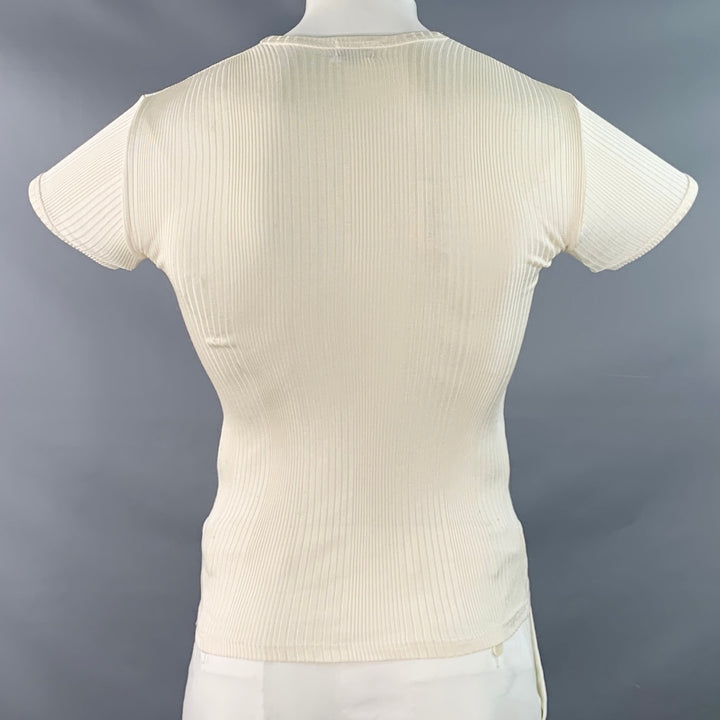 PS by PAUL SMITH Size L Cream Rib Knit Polyamide Crew Neck T-shirt