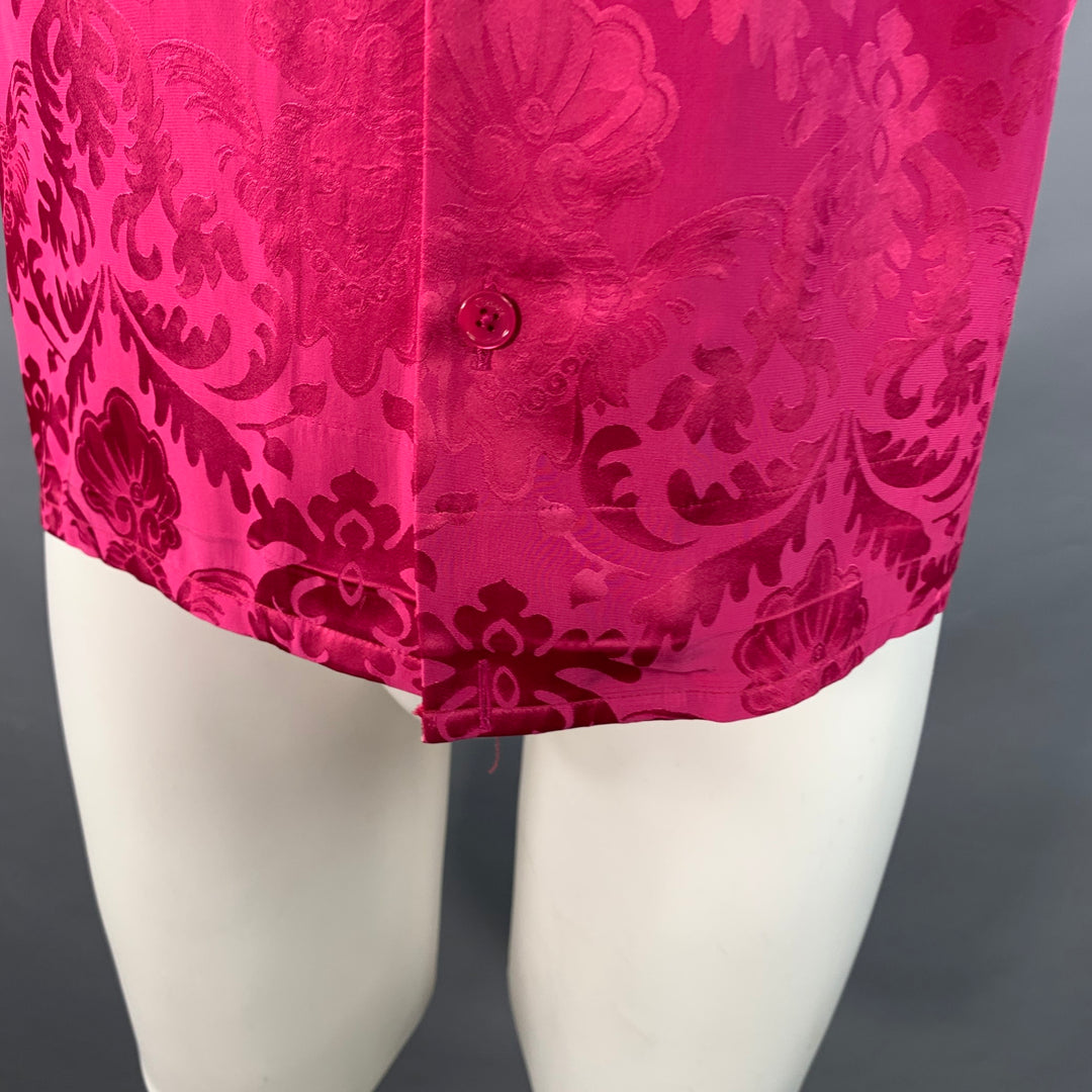VERSACE Size S Pink Fuchsia Damask Silk Camp Short Sleeve Shirt