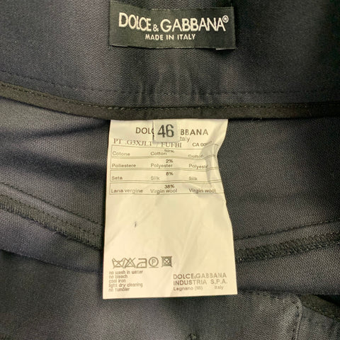 DOLCE & GABBANA Size 30 Navy Black Wool Blend Tapered Tuxedo Dress Pants