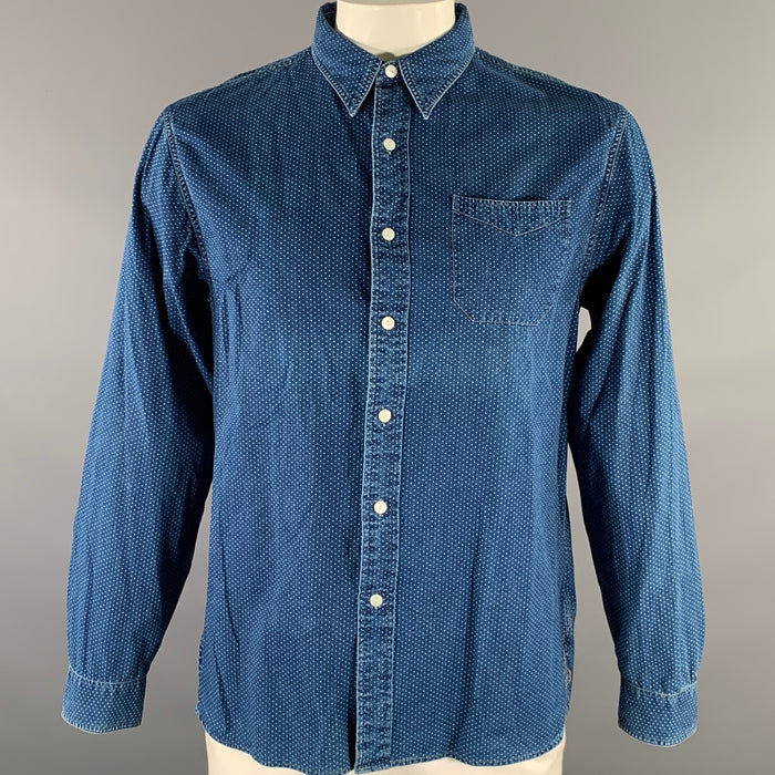 RRL by RALPH LAUREN Size L Navy Indigo Polka Dot Cotton Long Sleeve Shirt
