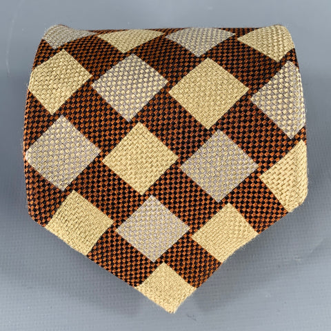 ERMENEGILDO ZEGNA Brown Grey Squares Silk Tie