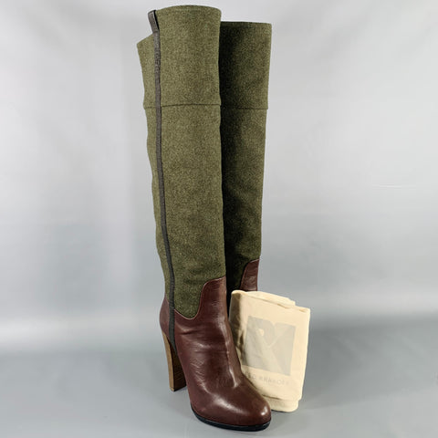 REED KRAKOFF Size 6.5 Brown Dark Green Leather Pull On Boots