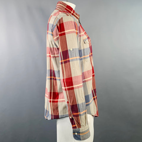 GANT Size L Red Green Madras Plaid Cotton Button Down Collar Long Sleeve Shirt