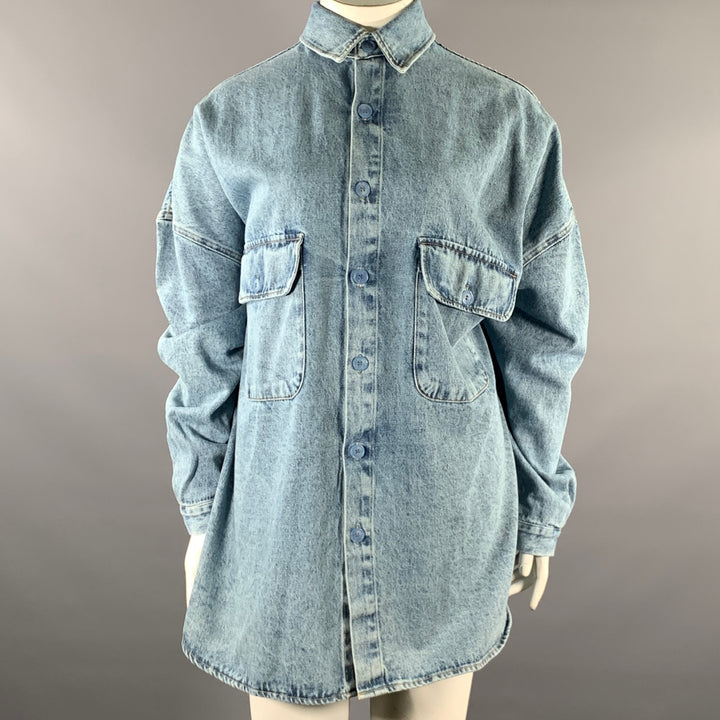 THE FRANKIE SHOP Size XS/S Blue Denim Washed Patch Pockets Shirt