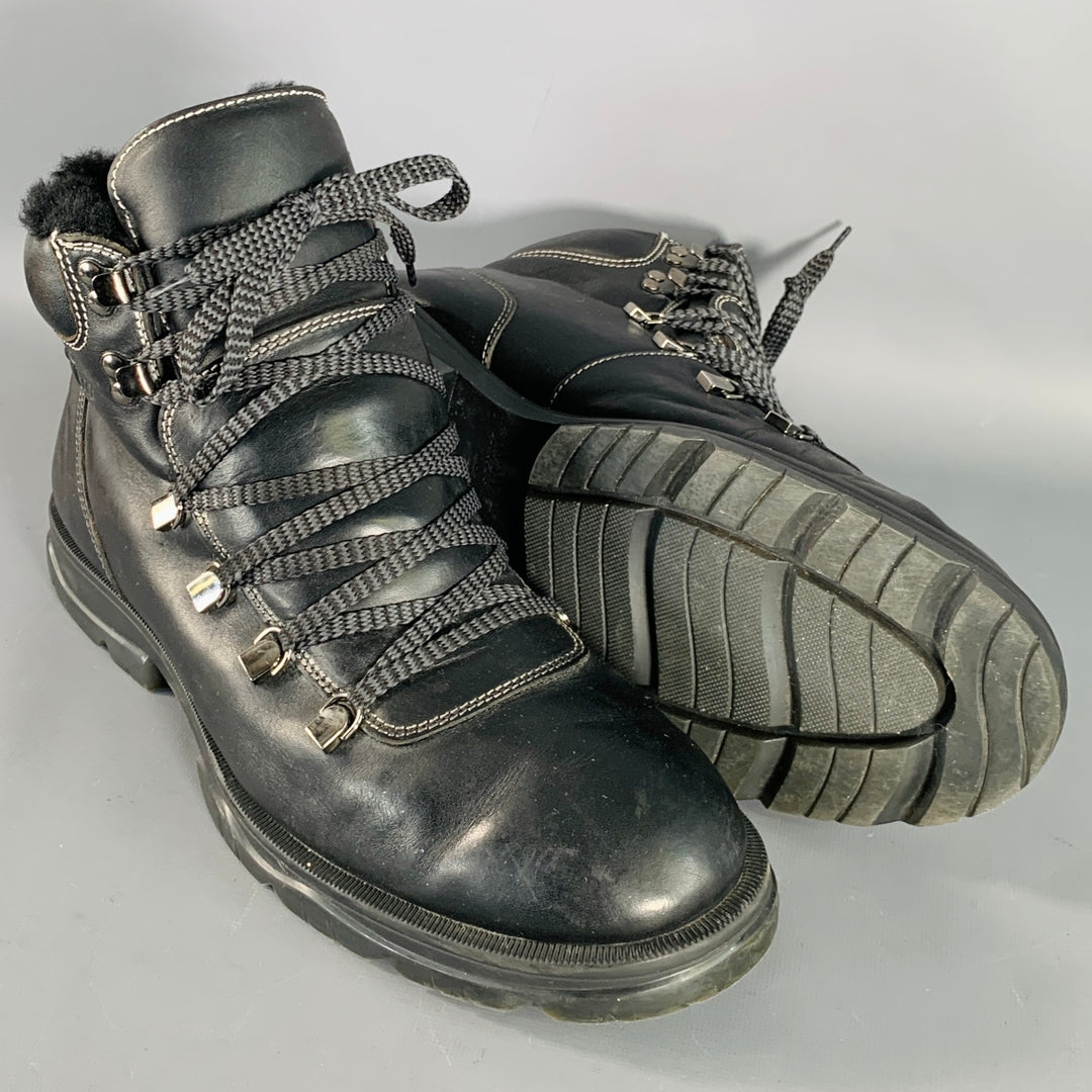 JIMMY CHOO Size 13 Black Leather Shearling Lace-Up Hiking Boots