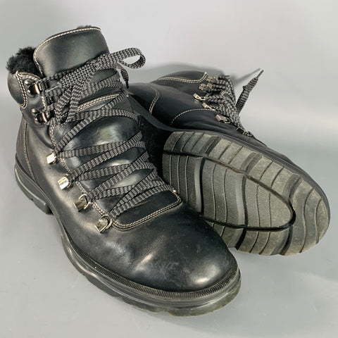 JIMMY CHOO Size 13 Black Leather Shearling Lace-Up Hiking Boots