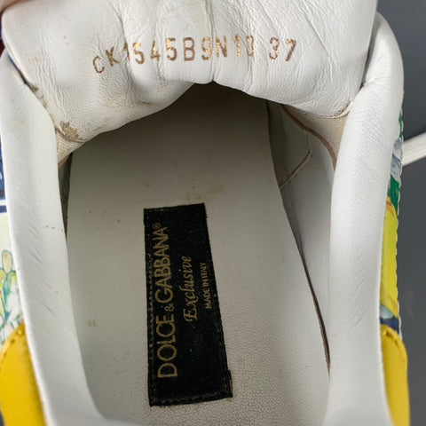DOLCE & GABBANA Size 7 Yellow Blue Leather Floral Low Top Sneakers