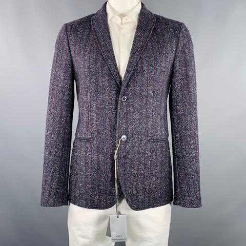 DANIELE ALESSANDRINI Size 42 Navy Burgundy White Tweed Sport Coat