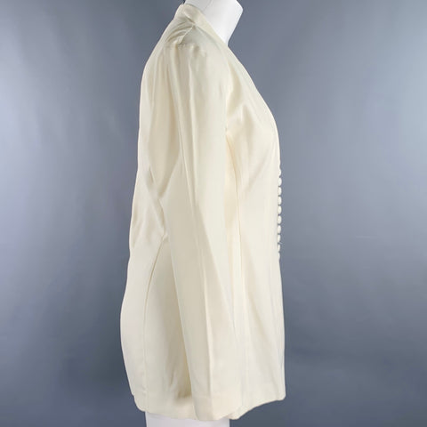 VINTAGE Veste blazer sans col en crêpe crème Taille M