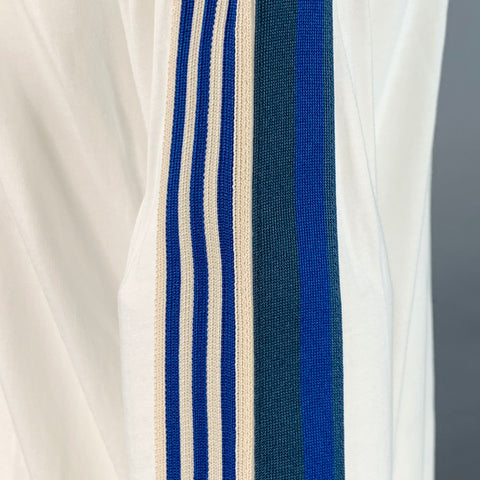DRIES VAN NOTEN Size XL White Blue Green Stripe Cotton Long Sleeve Crew Neck Pullover