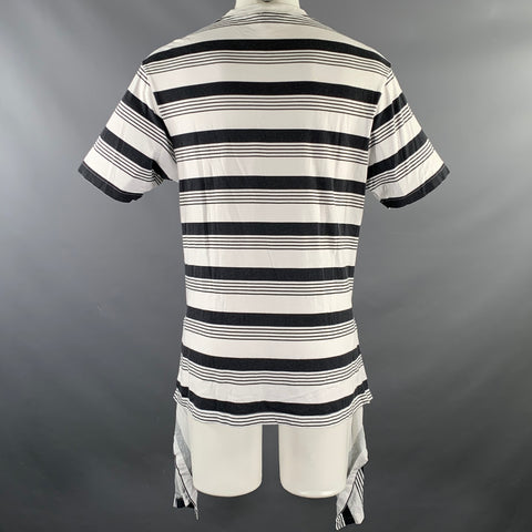 BALENCIAGA Size S White Black Stripe Cotton Cape T-shirt