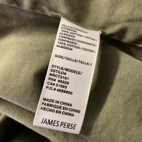 JAMES PERSE Size S Green Olive Patchwork Cotton Hidden button fly Jacket