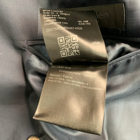 CALVIN KLEIN COLLECTION Size 38 Navy Cotton Double Breasted Sport Coat