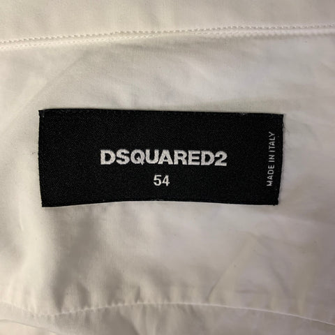 DSQUARED2 Size L White Black & Gunmetal Sequined Cotton Long Sleeve Shirt