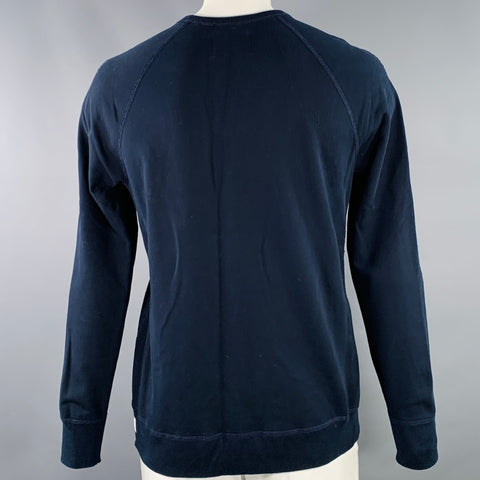 REIGNING CHAMP Size L Navy White Embroidery Cotton Crew Neck Sweatshirt