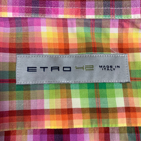 ETRO Size L Multi Color Plaid Cotton Button Up Long Sleeve Shirt