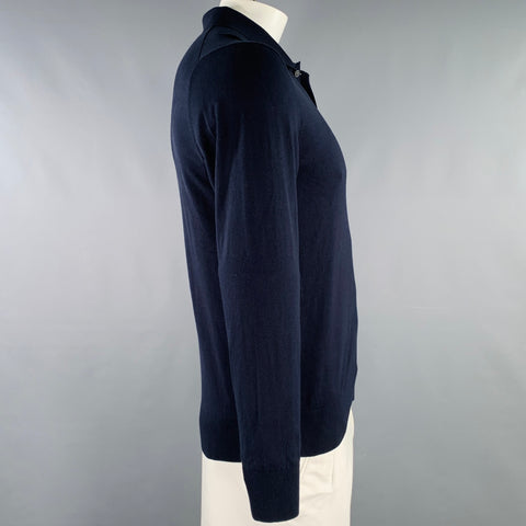 THEORY Size M Goris Navy Viscose Blend Polo Pullover