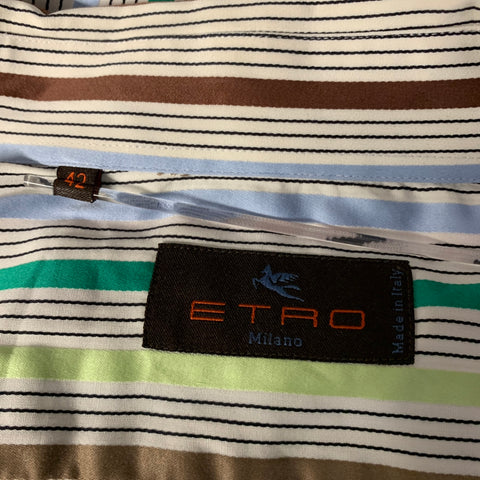 ETRO Size XL Cream Multi-Color Stripe Cotton Long Sleeve Shirt