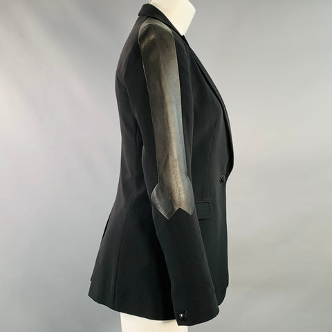 RAG & BONE Size 2 Black Crepe Two Tone Lambskin Jacket Blazer
