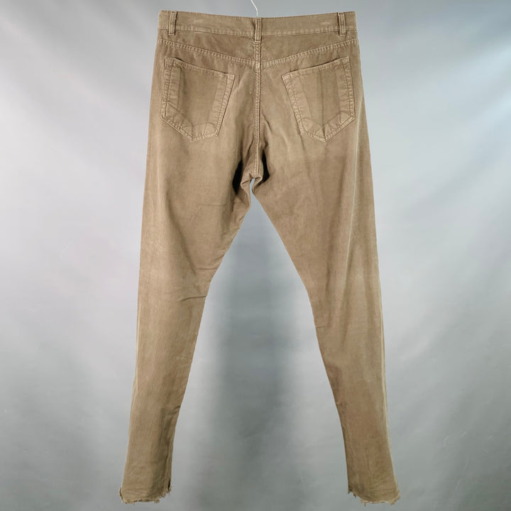 DRKSHDW Size 33 Grey Taupe Corduroy Cotton Distressed Raw Edge Button Fly Casual Pants
