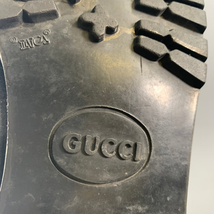 GUCCI Size 7.5 Black Gold Suede Horsebit Flats