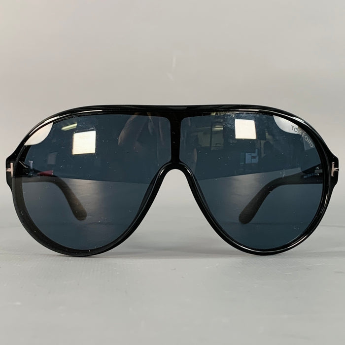 TOM FORD Brenton Black Acetate Pilot Shield Sunglasses