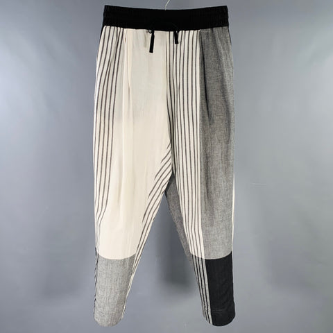 YANTOR Size M White Grey Black Color Block Drop Crotch Casual Pants