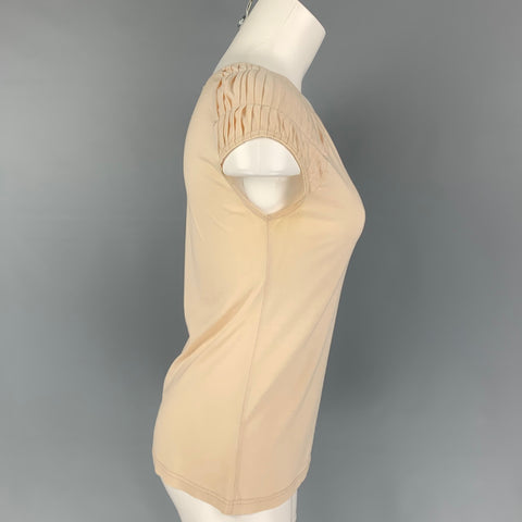 CHRISTIAN DIOR Size 8 Beige Silk Cotton Pleated Cap Sleeves Casual Top