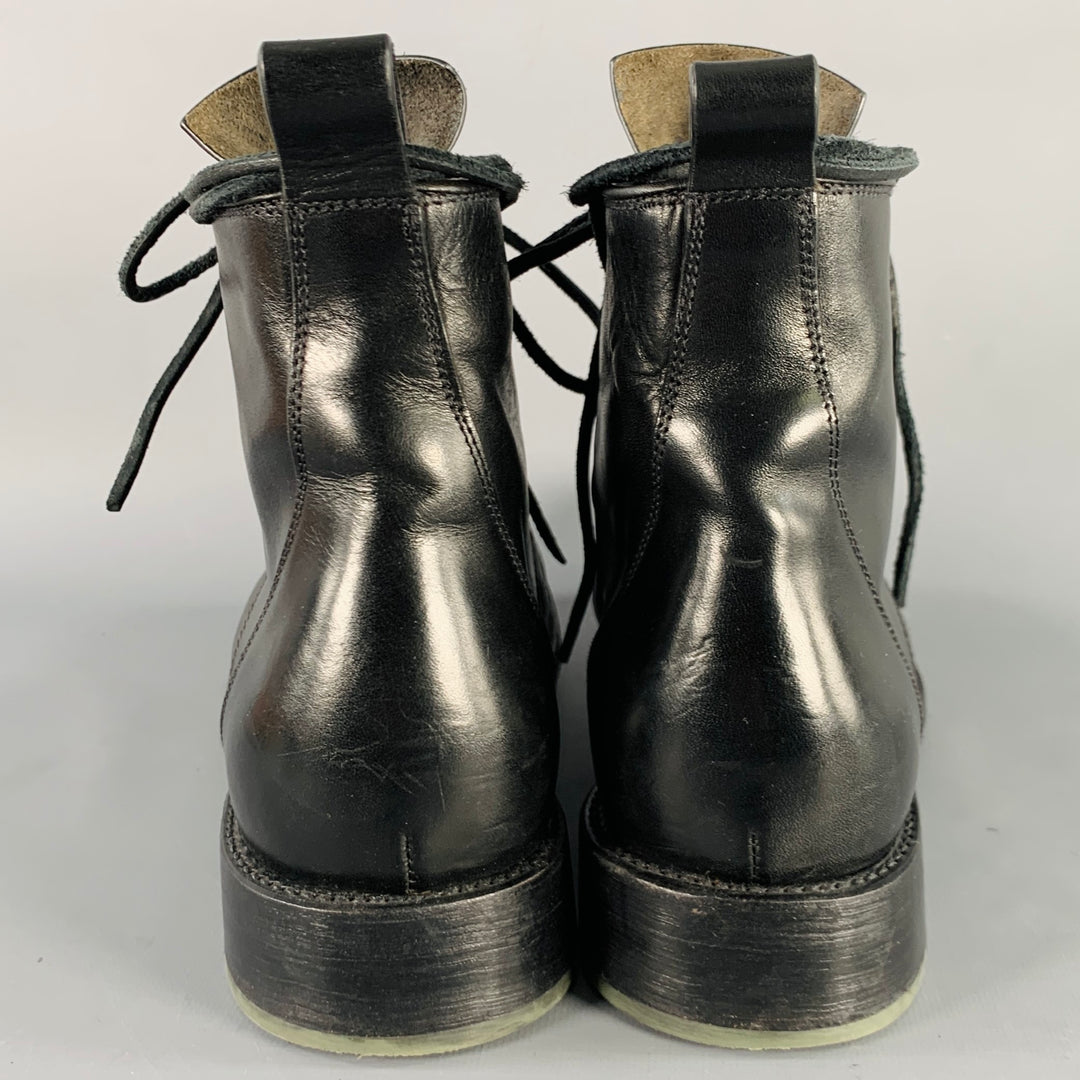 RICK OWENS Size Black Leather Lace-Up Cop Boots - Main Image